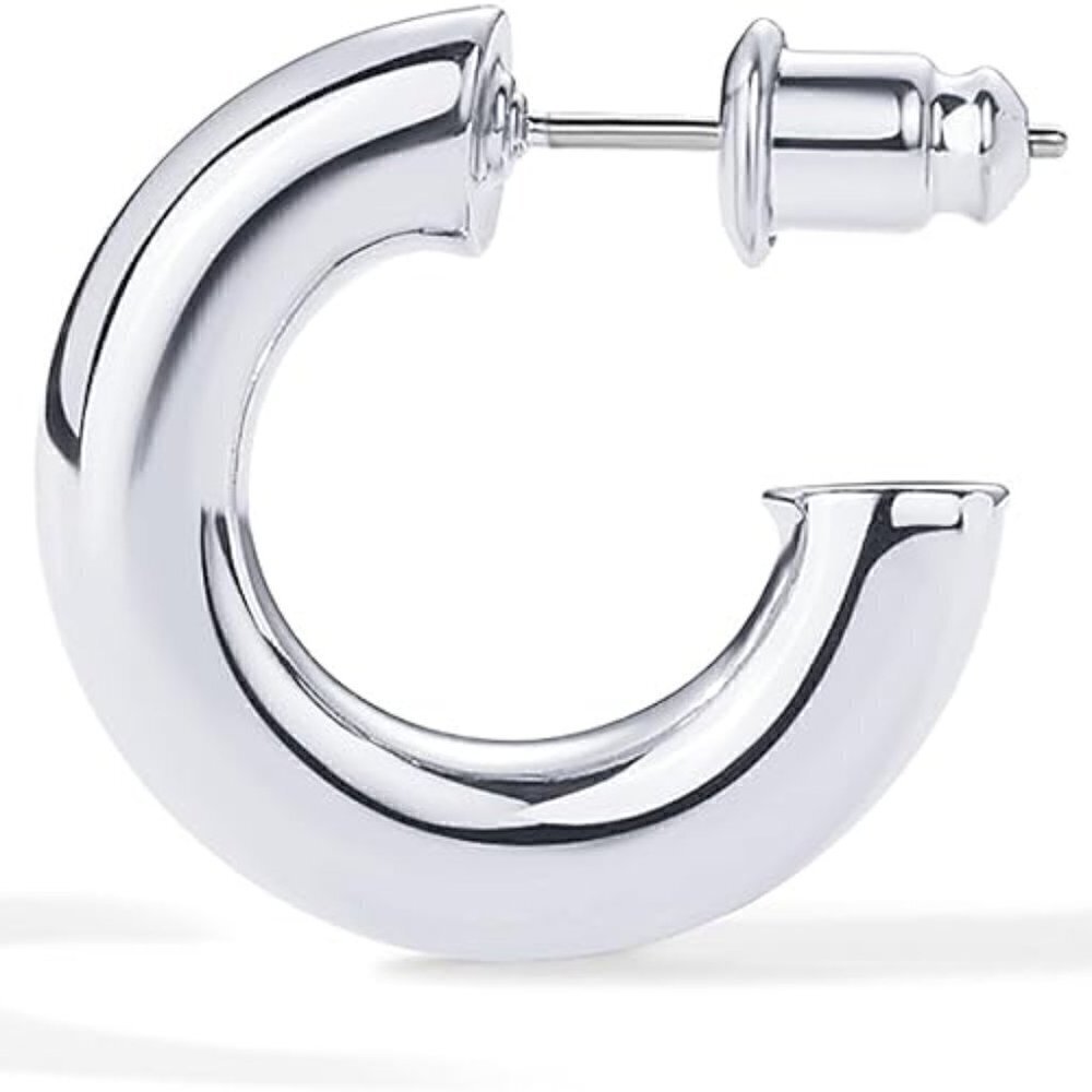 14K White Gold Lightweight Chunky Open Hoop 20mm Earrings Statement Jewelry - Picture 3 of 4